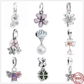 Распродажа 100% стерлингового серебра 925 пробы цветок четырехлистный клевер ракушка шарм подходит оригинальный браслет изготовление своими руками ювелирные изделия для женщин