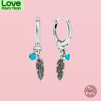 Распродажа 100% стерлингового серебра 925 пробы серьги-гвоздики в форме пера для женщин серьги подходят оригинальные серьги ювелирные изделия Joyas