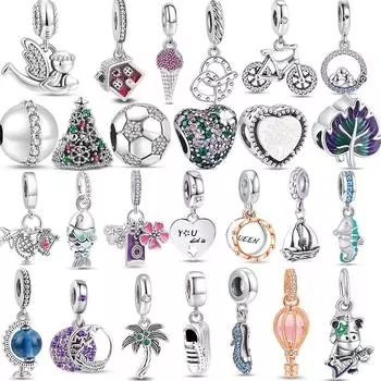 Распродажа 925 Серебряный Подвесной Мотоцикл Мороженое Фиолетовый Лист Кокосовая Пальма Сверкающий Подходит Оригинальный Браслет Сделай Сам Ювелирные Изделия