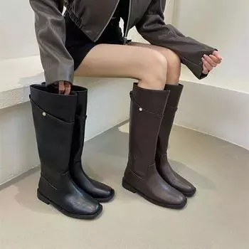 Распродажа Американские ретро нишевые черные осенние новые высокие рыцарские прямые ботинки женские дизайнерские туфли 35 коричневый