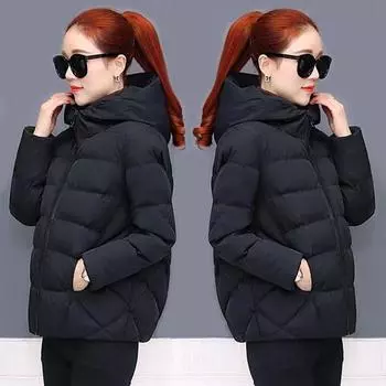 Распродажа антисезонной женской одежды больших размеров, модная свободная короткая одежда на хлопковой подкладке с капюшоном и тонкая универсальная маленькая куртка для женщин M (80-47.5 kg) розовый