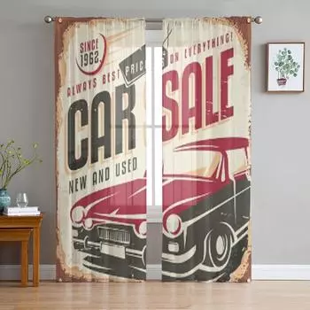 Распродажа автомобилей Винтажный знак Тюль Прозрачные шторы для гостиной Спальня Кухня Украшения Вуаль Органза Шторы 135W x 114H(cm)