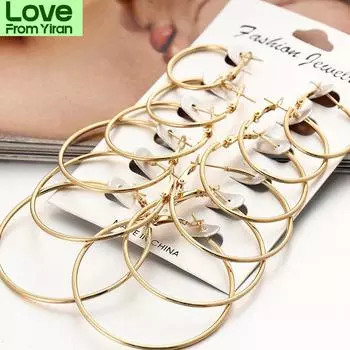 Распродажа, большой круглый комплект женских серег-колец из нержавеющей стали для женщин, без никеля, для вечеринки, Brincos Aros, 6 пар / лот