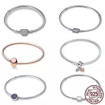 Распродажа, браслет из стерлингового серебра 925 пробы с сердцем, змеиной костью, оригинальные очаровательные бусины, DIY ювелирные изделия, ювелирные изделия 19cm золотой