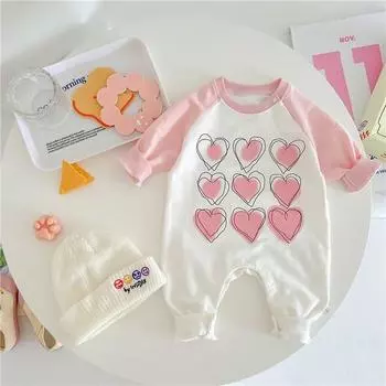 Распродажа детской космической одежды Venese Pink Heart Syoke с длинными рукавами, размер №. 90, лучшая детская одежда Кореи
