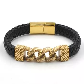 Распродажа Классический браслет Мужская мода Красный и черный натуральная кожа браслет из нержавеющей стали браслеты подарок мужской ювелирные изделия 21cm