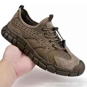Распродажа кожаных сетчатых ботинок, мужская новая летняя дышащая обувь для альпинизма, спорта и отдыха 38 чёрный