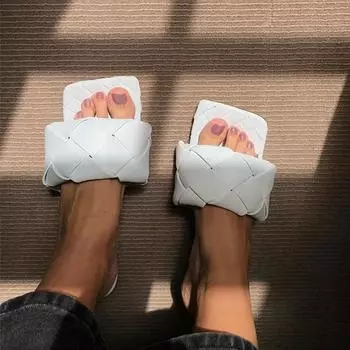 Распродажа, летние плетеные сандалии, женские кожаные шлепанцы, шлепанцы с квадратным носком, пикантная женская обувь на высоком каблуке, женские вечерние сандалии 34