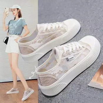 [Распродажа] Маленькие белые туфли женские новые летние женские туфли универсальные повседневные дышащие взрывные сетчатые толстые подошвы 35 чёрный