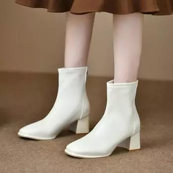 Распродажа модной осенней женской обуви 2024 года, новые женские ботильоны, элегантные современные ботинки, женские, сшитые сзади, молния, средний толстый каблук, женские 35 покинуть белый