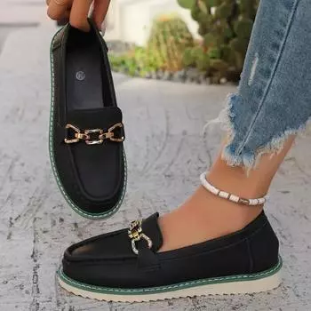 Распродажа модной женской обуви 2024 года, новые женские туфли на плоской подошве с круглым носком и металлическим украшением, лаконичные женские туфли на плоской подошве на низком каблуке 36 бежевый