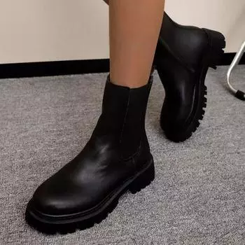 Распродажа модной женской обуви 2024 года, новые женские ботинки больших размеров, классические современные ботинки, женские туфли с круглым носком и боковой молнией на среднем каблуке для женщин 36 чёрный