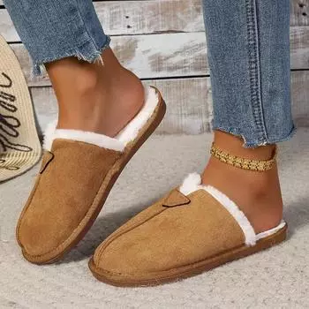 Распродажа модной женской обуви 2024 года. Новые зимние женские тапочки. Закрытый носок. Твердые плюшевые теплые удобные повседневные тапочки на низком каблуке. 36-37