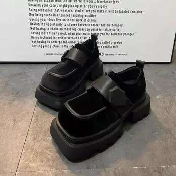 Распродажа модной женской обуви 2024 года, высококачественные женские туфли-лодочки с квадратным носком, осенние туфли в британском стиле на платформе и блочном каблуке 35 чёрный