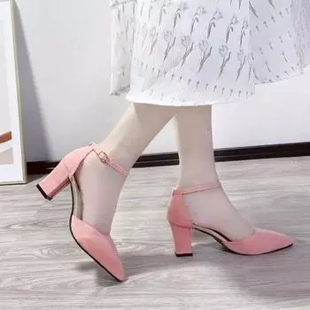 Распродажа модной женской обуви 2024 года. Женские туфли-лодочки с пряжкой из одного слова. Весенние туфли с острым носком из цельного флика. Модные босоножки на среднем каблуке для вечеринок. Женские 35 чёрный