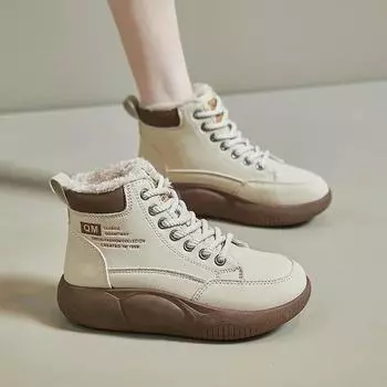 Распродажа модной женской обуви, модные женские ботинки на шнуровке, зимние ботинки с круглым носком, плюшевые флиса для тепла, однотонные короткие ботинки на низком каблуке 35 чёрный