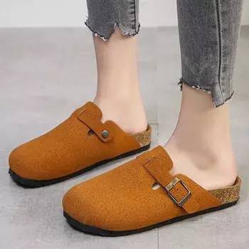 Распродажа модной женской обуви. Новые закрытые женские тапочки. Осенние однотонные туфли на плоской подошве с пряжкой. Повседневные удобные туфли большого размера для офиса. 35 абрикосовый