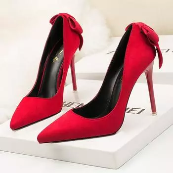 (распродажа) Модные туфли с острым носком и бантом на высоком каблуке с одинарными туфлями-шпильками для женщин 34 красный