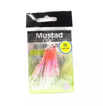 Распродажа Mustad J-ASSIST6-PK-4-2 Двойные вспомогательные крючки для джиггинга, размер 4, розовые (7417)