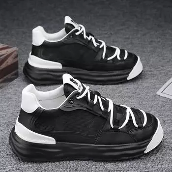 Распродажа Мужская обувь Летняя дышащая новая тенденция Универсальные черные кроссовки Мужская рабочая нескользящая обувь 39 черный белый
