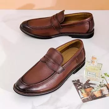Распродажа Мужские кожаные туфли Business First Layer Cowhide Loafers Мужские кожаные туфли Doudou в британском стиле с мягкой подошвой и мягкой поверхностью 38 чёрный