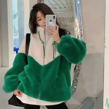 [Распродажа не составляет] Пальто из овечьей шерсти с двойным заклинанием, женское, воротник-стойка, стрижка овец, утолщенное, молочное M (120-70 kg) чёрный