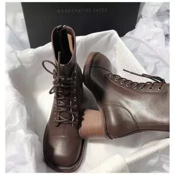 Распродажа Новые толстые подошвы британский стиль стрейч узкие короткие рыцарские винтажные туфли для женщин на платформе 34 коричневый