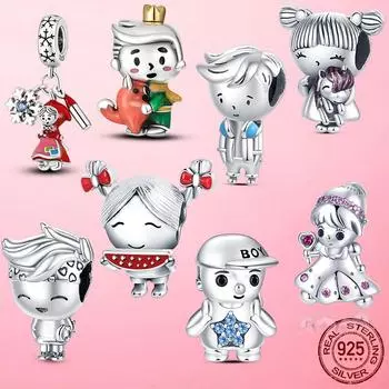 Распродажа, очаровательные бусины из стерлингового серебра 925 пробы для маленьких мальчиков и девочек, подходят для детей, модный браслет-подвеска, сделай сам, изготовление ювелирных изделий из серебра 925 пробы