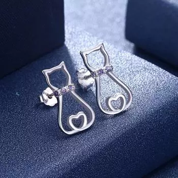 Распродажа подлинных 925 стерлингового серебра милые серьги-гвоздики в виде кошки для женщин модные ювелирные изделия из стерлингового серебра