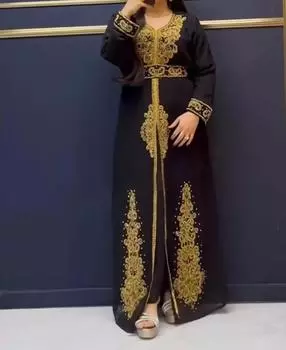 Распродажа Рамзан Ид Кафтан Абая Марокканский Дубай Стильное Платье Фараша Ручная Работа Длинное XS чёрный