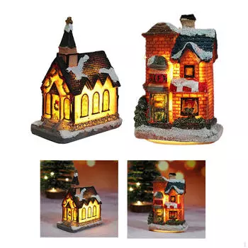 Распродажа рождественских украшений в деревенских домах со светодиодами на батарейках