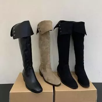 Распродажа. Сапоги выше колена на толстом каблуке для женщин. Осень и зима. Новые женские сапоги. Сапоги с круглым носком. 35