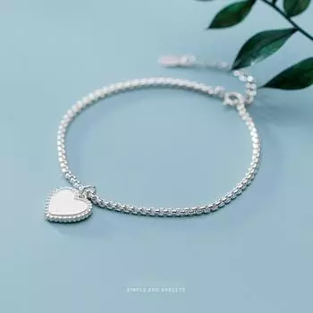 Распродажа Simple Hearts Fashion 925 Sterling Silver Браслет для женщин Минимализм Box Chain Fine Jewelry Подарок на день Святого Валентина
