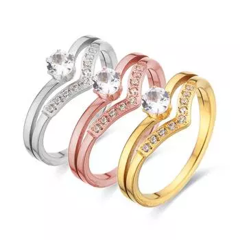 Распродажа Стиль Двойные Сердца Кристалл Высококачественная Нержавеющая Сталь Обручальное Кольцо Изысканные Кристалл Титан Стальные Ювелирные Изделия 6 золотой