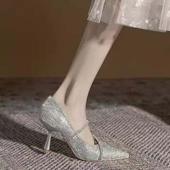 Распродажа Туфли на высоком каблуке с блестками и серебристыми боками, темперамент, весна/лето, новые женские туфли, туфли с бриллиантами для вечеринок 34 серебряный