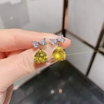 Распродажа Wish Bow Циркон Желтый Бриллиант Женщины, Temperament Love Розовый Бриллиант, Крышка