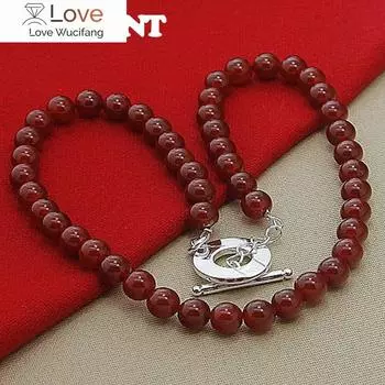 Распродажа Женские серебряные ожерелья 925 пробы Четырехцветные жемчужные ожерелья Женские свадебные украшения Подарки 45cm красный