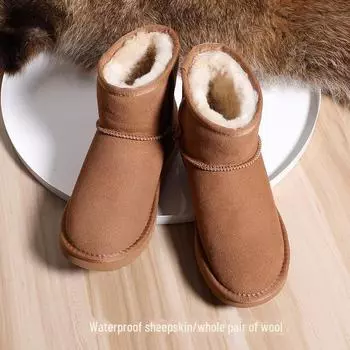 [Распродажа] Женские зимние сапоги из овчины и меха - короткие, теплые, с хлопковым утеплителем 35