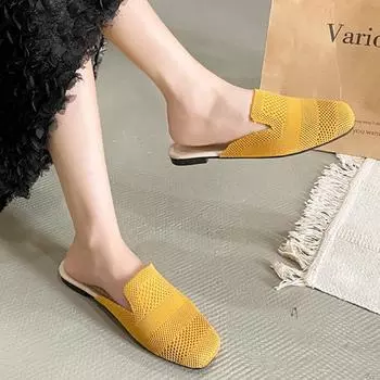 Распродажа женской обуви, 2024 г., женские тапочки с закрытым носком, осенние повседневные удобные тапочки большого размера на плоской подошве с дышащей сеткой 42 жёлтый