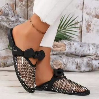 Распродажа женской обуви 2024 года. Брендовые женские тапочки. Летние повседневные тапочки с закрытым носком из цельной сетчатой ткани с бабочкой и квадратным каблуком. 35 абрикосовый