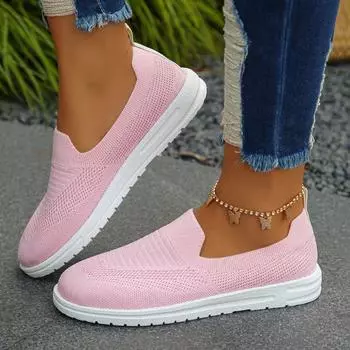 Распродажа женской обуви 2024 года. Модные сетчатые женские туфли из вулканизированной ткани. Дышащие женские кроссовки. Низкий каблук. Слипоны. Женская повседневная обувь. 36 розовый