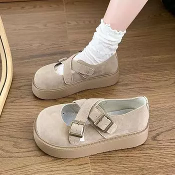 Распродажа женской обуви 2024 года. Модные женские туфли на плоской подошве с пряжкой. Осенние туфли из замши с круглым носком. Повседневные удобные офисные женские туфли. 34 серый