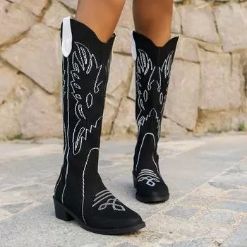 Распродажа женской обуви 2024 года, модные женские сапоги с рукавами, осенние сапоги с острым носком, дышащая сетка, длинные, бочкообразные, на толстом каблуке 36 розовый