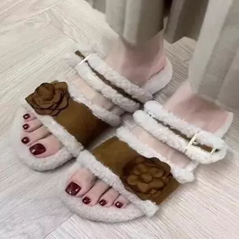 Распродажа женской обуви 2024 года. Модные женские тапочки с открытым носком. Осенние тапочки с пряжками и цветами. Разноцветные повседневные удобные тапочки на плоской подошве. 35 темно-коричневого