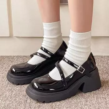 Распродажа женской обуви 2024 года. Модные женские туфли-лодочки с круглым носком. Осенние туфли-лоферы с пряжкой. Однотонное платье на платформе и массивном каблуке. Туфли на низком каблуке. 35