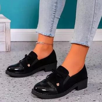 Распродажа женской обуви 2024 года. Модные женские туфли-лодочки без застежек. Осенние туфли с круглым носком и бантом. Однотонное платье. Туфли на толстом каблуке. Лоферы больших размеров. 36