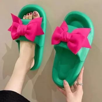 Распродажа женской обуви 2024 года, новые летние женские тапочки для отдыха на открытом воздухе, разноцветные, с открытым носком и бабочкой, легкие повседневные тапочки для женщин 36 зелёный
