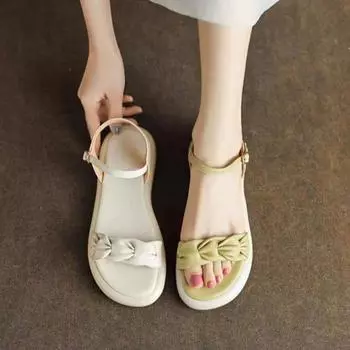 Распродажа женской обуви 2024 года, новые модные женские сандалии с пряжкой, летние однотонные уличные плоские повседневные женские пляжные сандалии Zapatos 35 зелёный