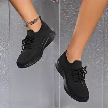 Распродажа женской обуви 2024 года, новые сетчатые женские вулканизированные туфли, дышащие женские кроссовки, однотонные, на низком каблуке, на шнуровке, женская повседневная обувь 36 чёрный
