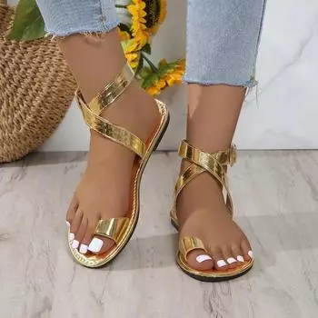 Распродажа женской обуви 2024 года, новые женские сандалии-шлепанцы, повседневные и универсальные пляжные сандалии для активного отдыха Sandalias De Mujer 36 золотой